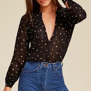 Reformation Star Button Down Semi Sheer Top Size XS
